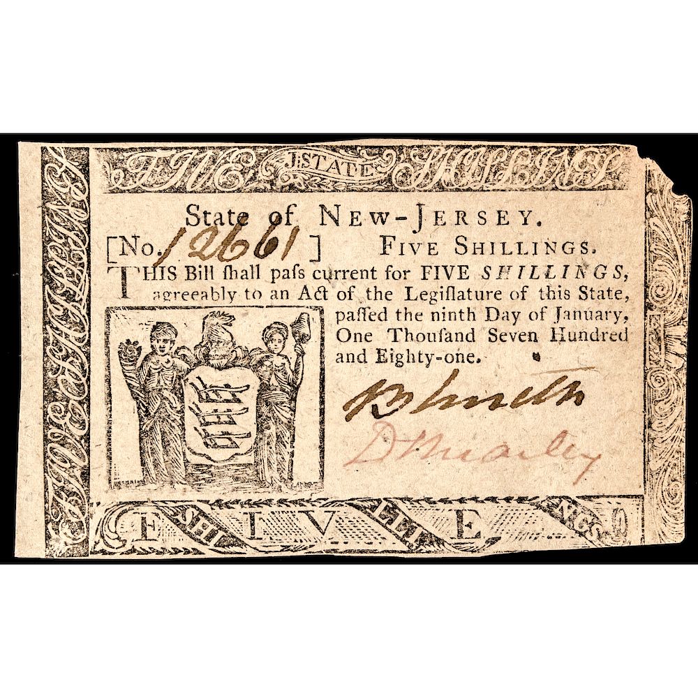 Appraisal: Colonial Currency New Jersey January d Signed By David Brearey