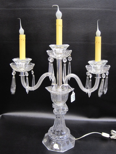 Appraisal: A CLEAR GLASS CANDELABRUM STYLE TABLE LAMP three lights fitted