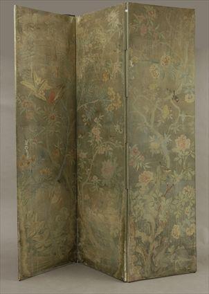 Appraisal: Chinese Wallpaper Three-Panel Folding Screen x in