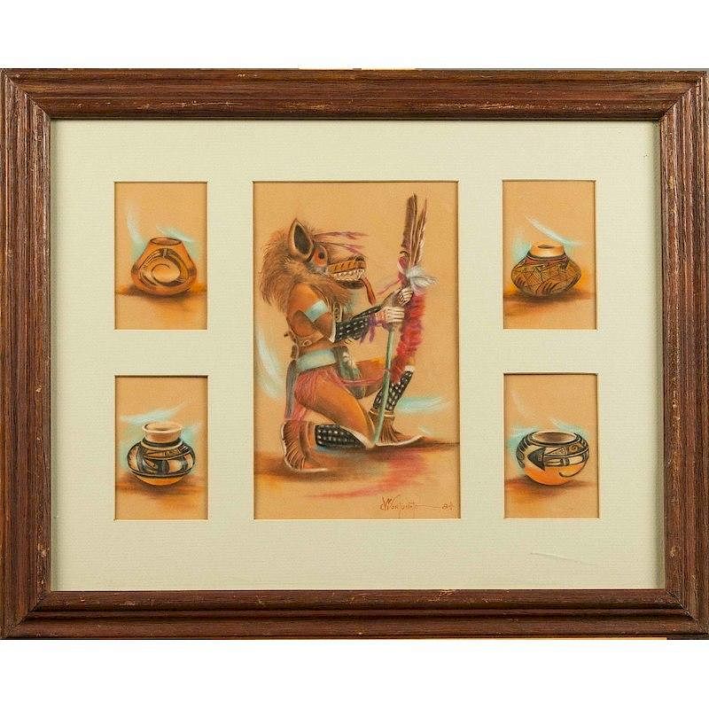 Appraisal: Native American Print Framed print depicting a wolfman kachina surrounded