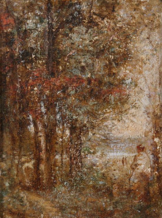 Appraisal: AMERICAN SCHOOL th Century FIGURE IN AUTUMN LANDSCAPE signed indistinctly