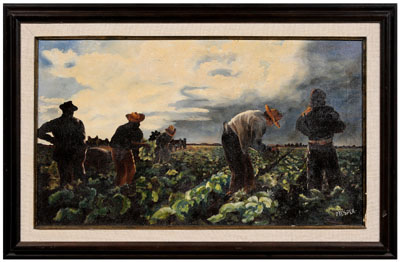 Appraisal: P Vesper painting American th century field workers harvesting crops