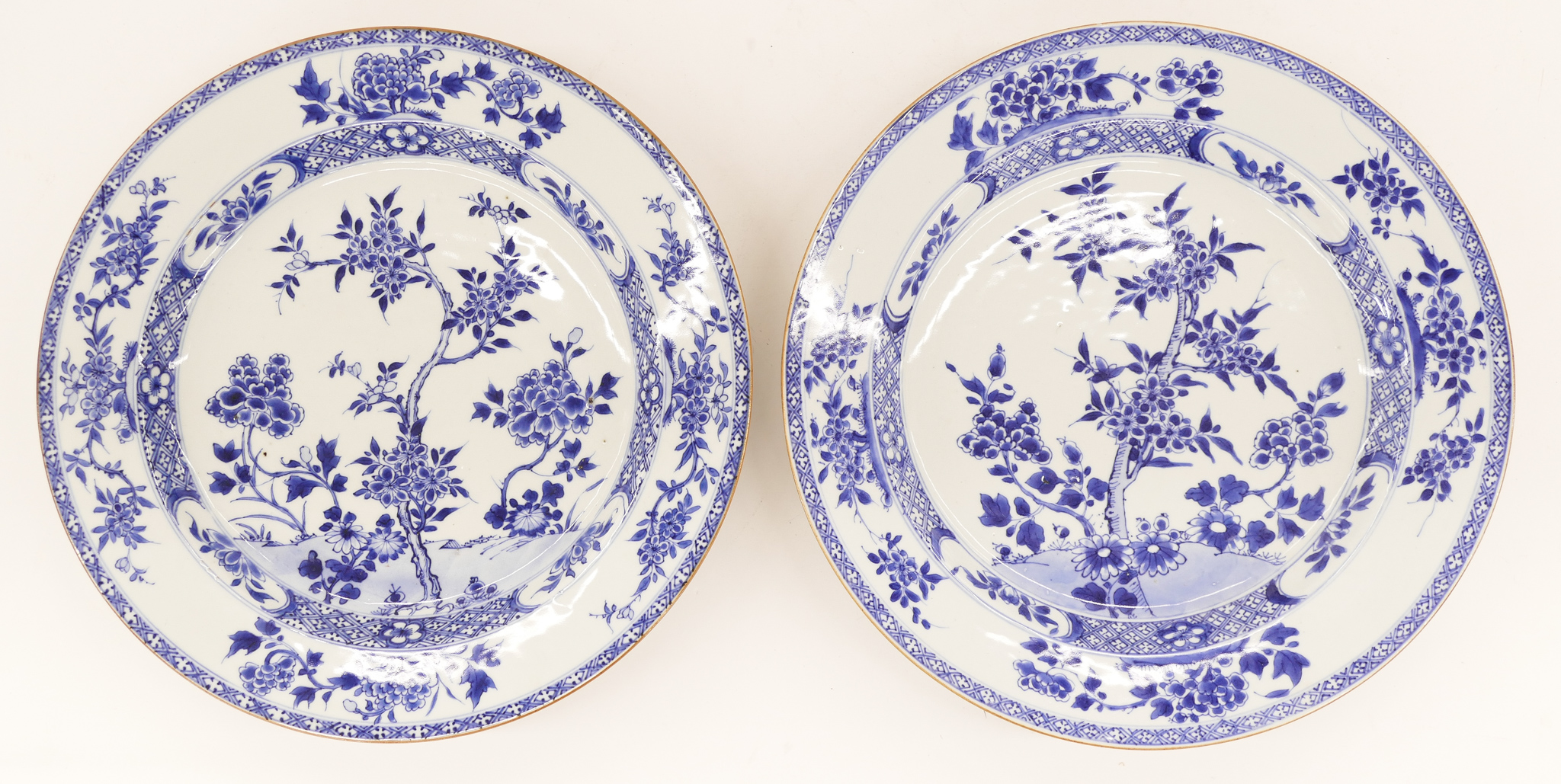 Appraisal: Pair Chinese Kangxi Blue White Porcelain Chargers ''x '' Impressive