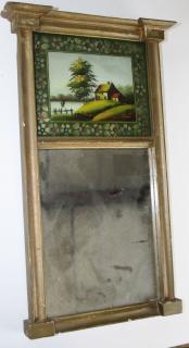 Appraisal: Sheraton split panel mirror with Hudson River School scene x