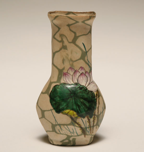 Appraisal: Japanese hand painted enameled bisque vase The delicate body with