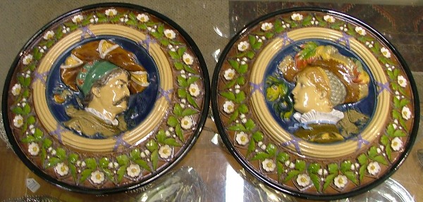 Appraisal: TH CENTURY PAIR GERMAN MAJOLICA WALL PLAQUES each depicting a