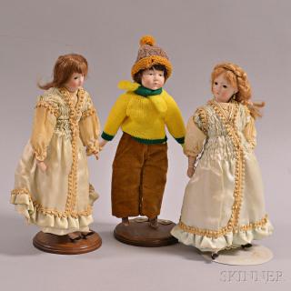 Appraisal: Three Small Bisque Lady Dolls ht to in Estimate -