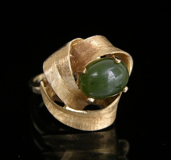 Appraisal: A Vintage Gold Ring with Green Jade Cabochon k yellow