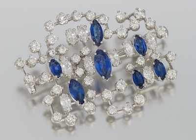 Appraisal: An Estate Sapphire and Diamond Brooch Swiss k white gold