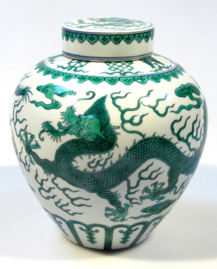 Appraisal: A Chinese porcelain jar and cover in green and white