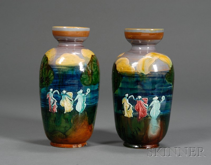 Appraisal: Pair of Wardle Co Majolica Vases England late th century