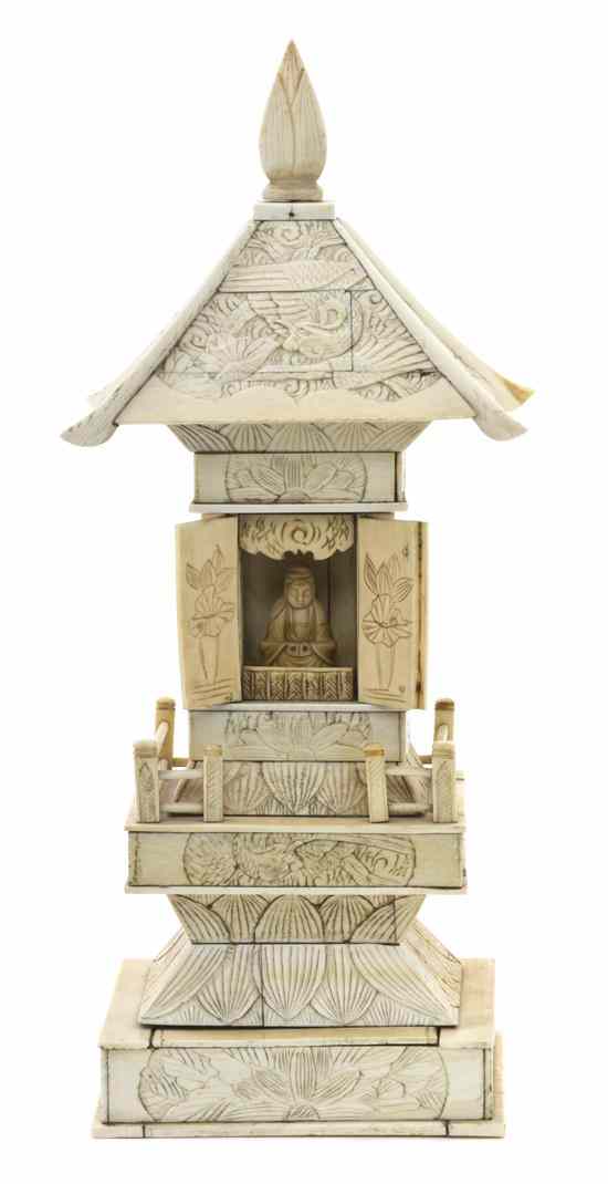 Appraisal: A Japanese Bone Veneered Shrine having carved decoration throughout with