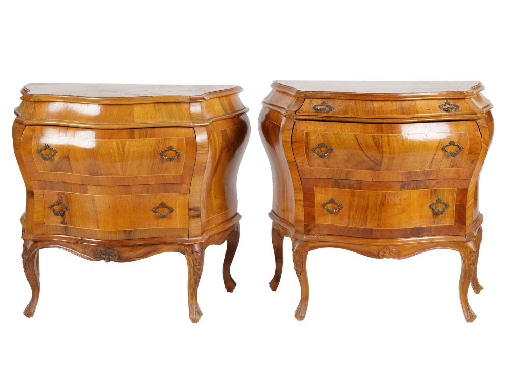 Appraisal: NEAR-PAIR OF ITALIAN ROCOCO-STYLE BEDSIDE COMMODESinlaid walnut th century one