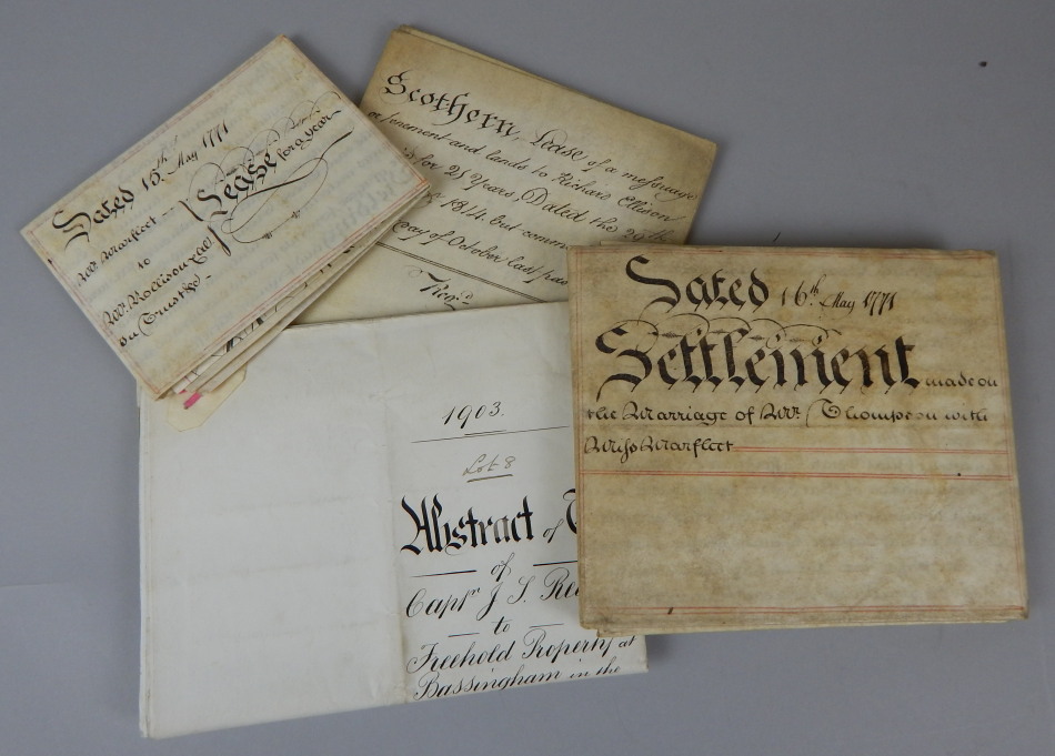 Appraisal: A quantity of legal documents including indentures and mortgages relating