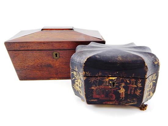 Appraisal: Two th C tea caddies first lacquered with gilt and