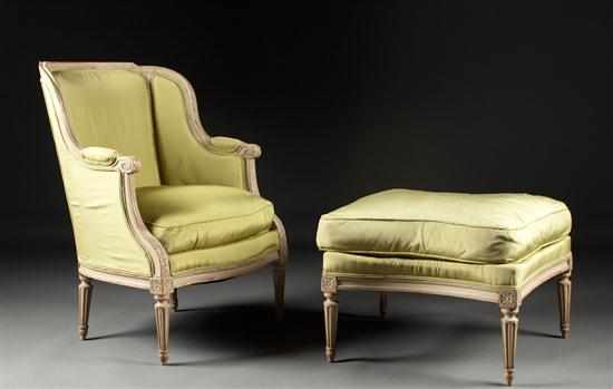 Appraisal: Louis XVI style carved and painted wood silk upholstered duchesse