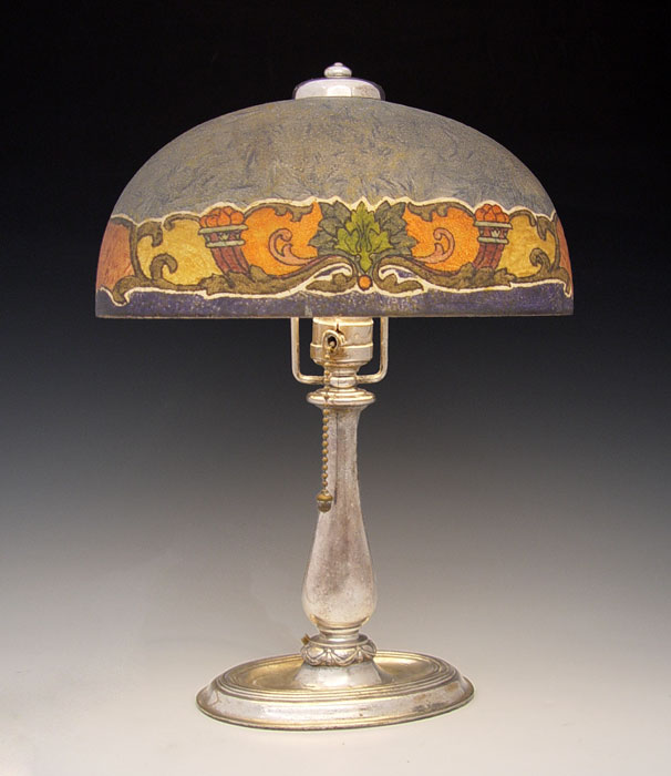 Appraisal: HANDEL DESK LAMP Opal glass shade decorated on the exterior