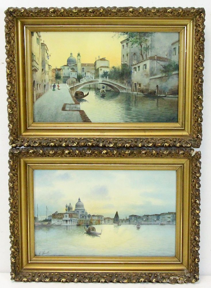 Appraisal: A VERUTTI Century Italian Signed Watercolors Framed Venetian scenes both