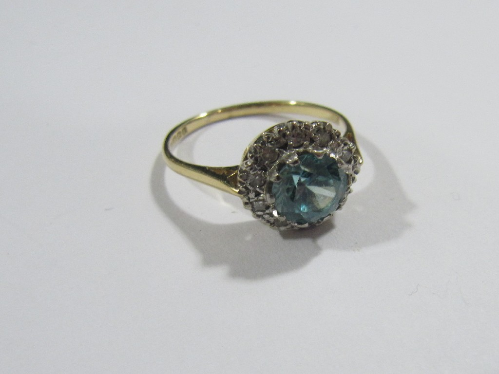 Appraisal: Eighteen carat gold blue zircon and diamond cluster ring