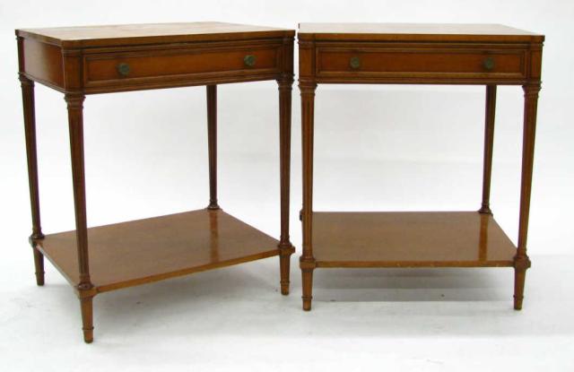 Appraisal: Pair of Mahogany Vintage One-Drawer Stand Tables with fluted legs