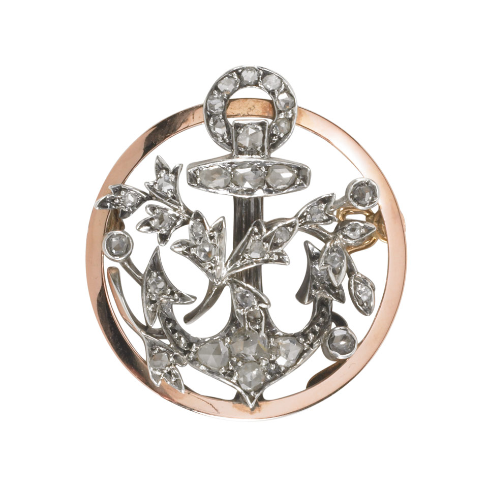 Appraisal: k Rose Gold And Silver Circular Brooch set with rose