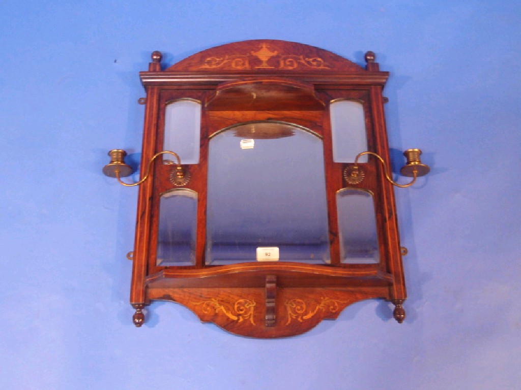 Appraisal: A late Victorian rosewood marquetry wall mirror with sconces