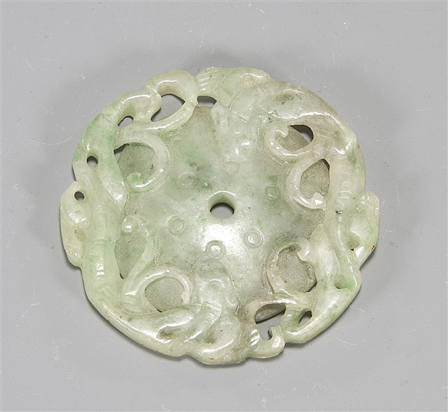 Appraisal: Antique Chinese Circular Form Carved Jadeite Plaque two chilong D