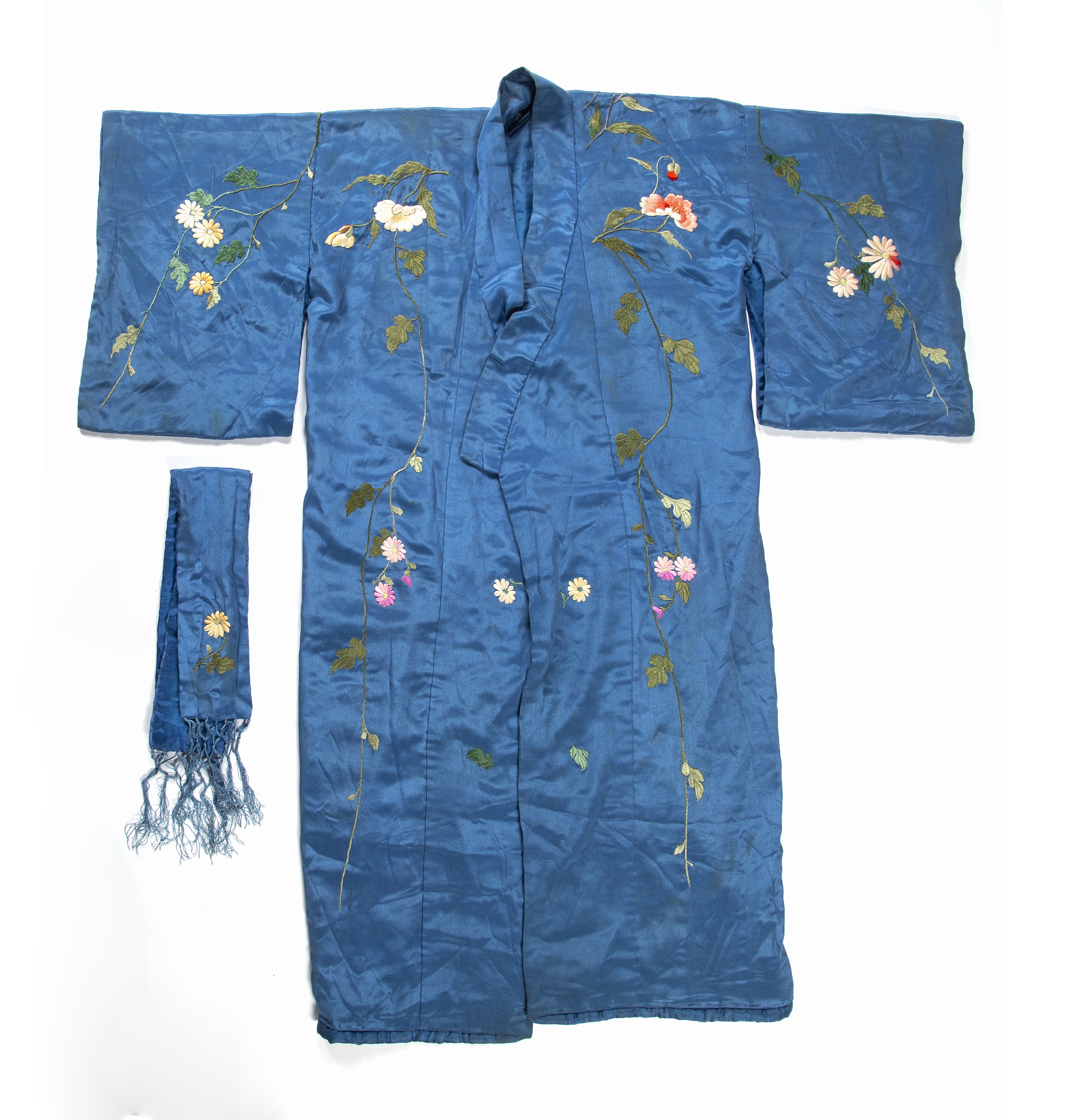 Appraisal: Japanese Kimonoof blue ground with embroidered decoration Provenance Brought back