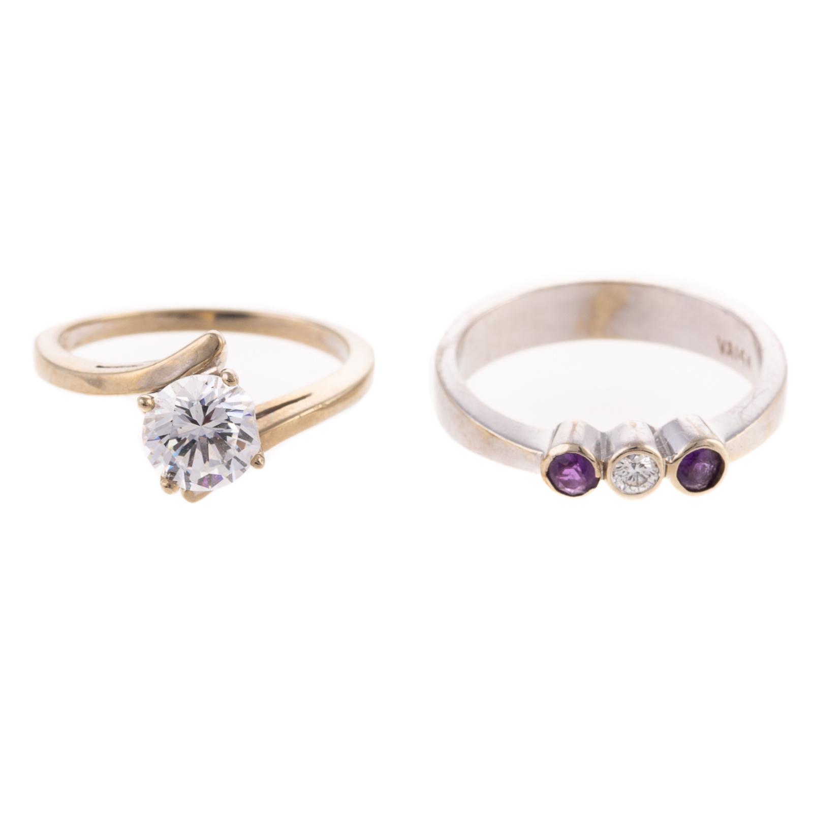 Appraisal: A K DIAMOND AMETHYST RING K CZ RING K white