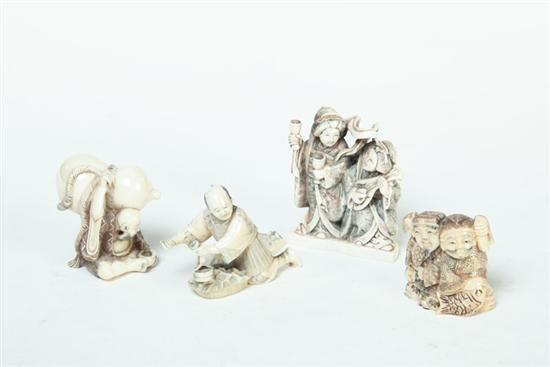 Appraisal: FOUR IVORY FIGURES Japan st half- th century Three with