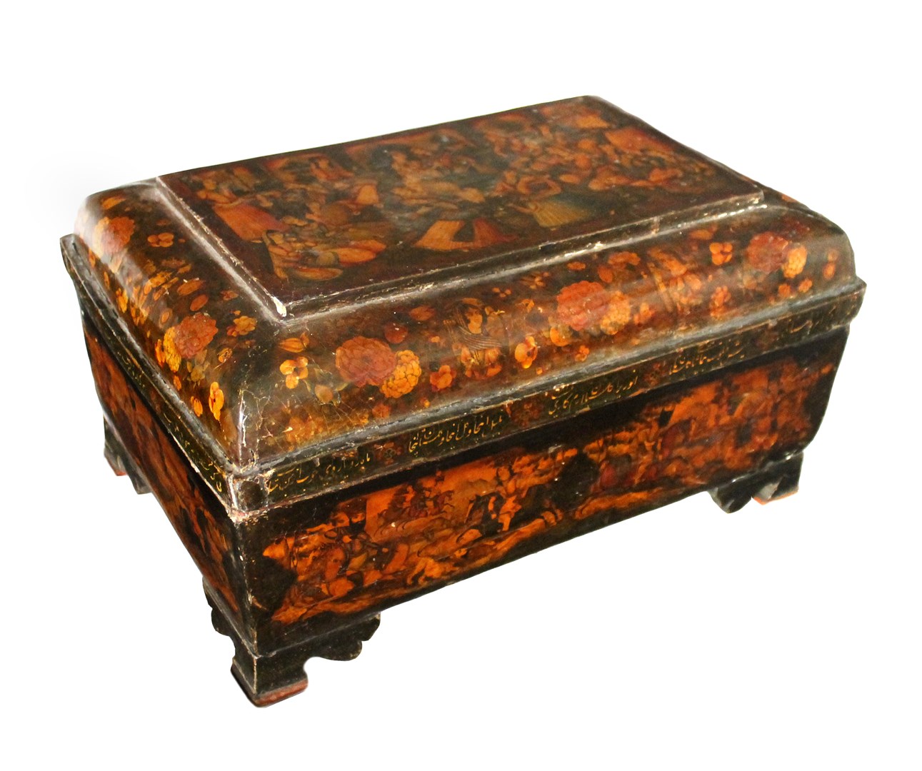 Appraisal: A large Qajar lacquered papier mache casket Iran early th