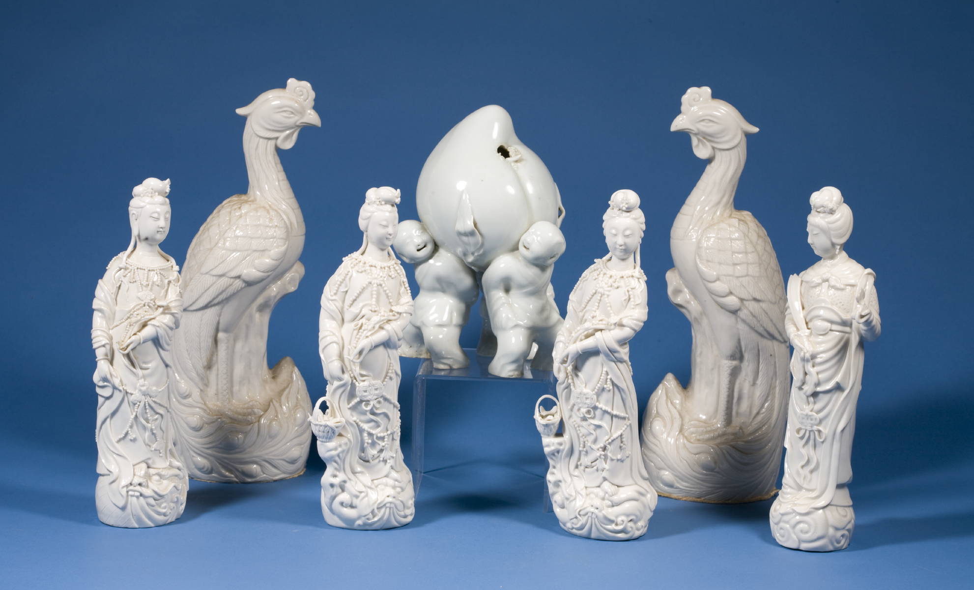 Appraisal: GROUP OF CHINESE BLANC-DE-CHINE PORCELAIN INCLUDING TWO EXOTIC BIRDS FOUR