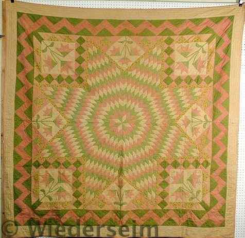 Appraisal: Colorful Pennsylvania pieced star quilt with tulips x