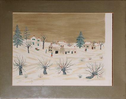 Appraisal: M Lorand Winter Landscape with Cottages Serigraph in colors signed