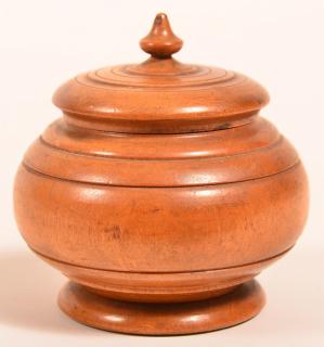 Appraisal: th Century Peasware Covered Canister Turned maple with concentric ring