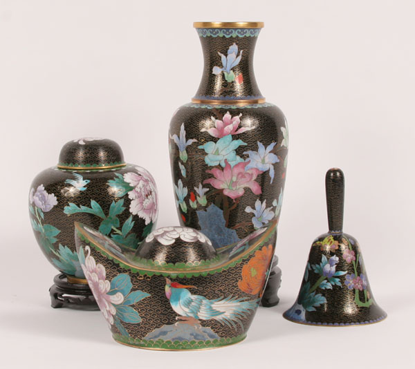 Appraisal: Lot of pieces Asian cloisonne vase jar lidded box and