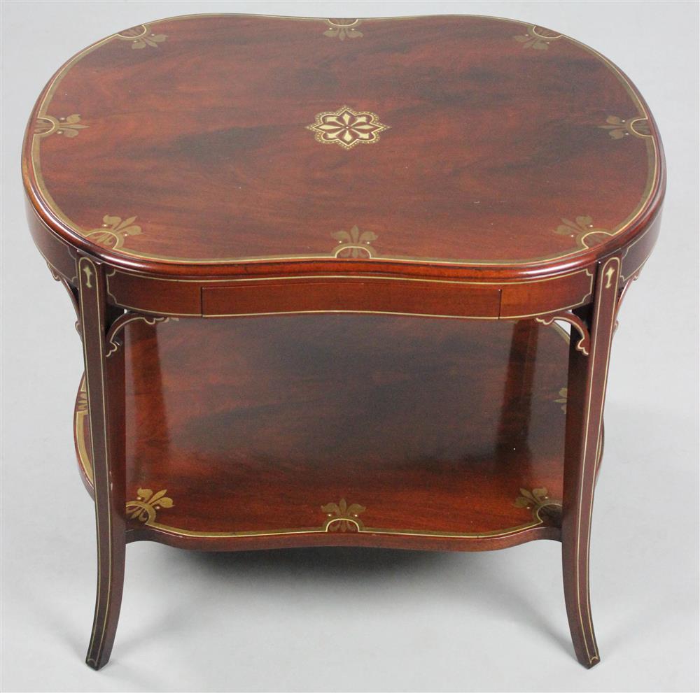 Appraisal: NEOCLASSICAL STYLE GILT DECORATED MAHOGANY TWO-TIERED SIDE TABLE the figured