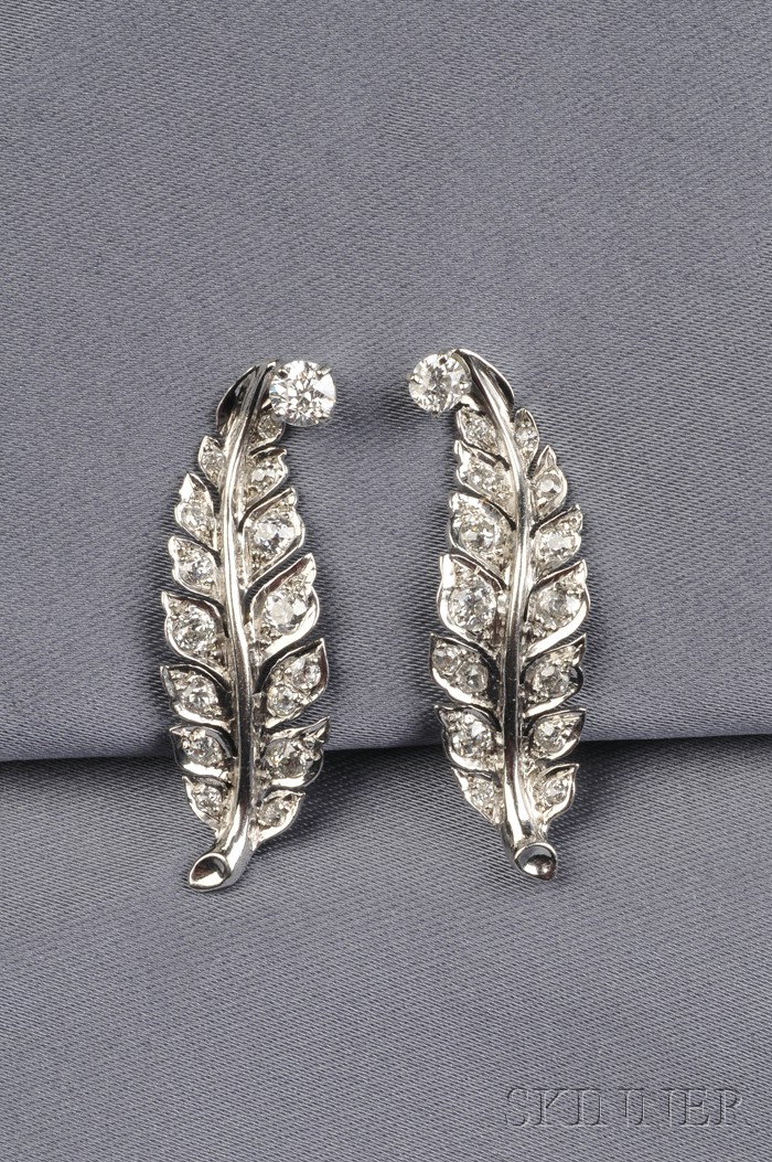 Appraisal: kt White Gold and Diamond Earclips each designed as a