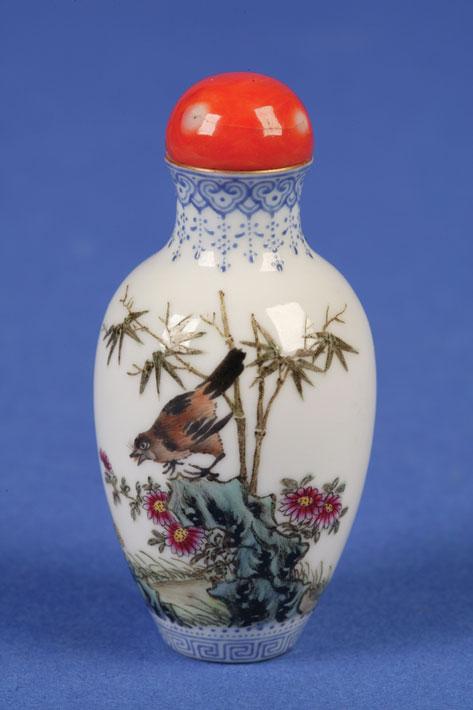 Appraisal: A EGG SHELL PORCELAIN BOTTLE enamelled with a bird amongst