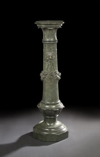 Appraisal: Italian Carved Verde Antico Marble Columnar Pedestal first quarter th