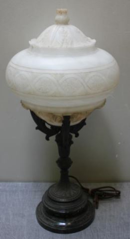 Appraisal: Metal Table Lamp with Alabaster Shade From an Englewood NJ