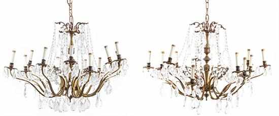 Appraisal: Fine pair of Continental Bronze and Crystal Chandelier acanthus canopy