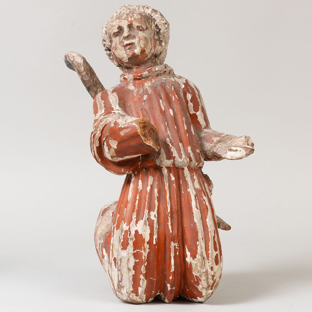 Appraisal: South German Polychrome Carved Wood Figure of an Angel in