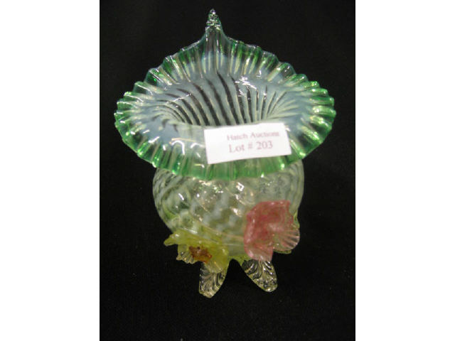 Appraisal: Victorian Opalescent Art Glass Vase with applied flowers jack-in-th-pulpit style