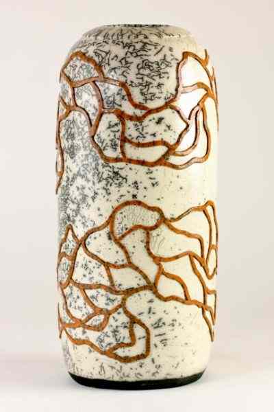 Appraisal: Raku Pottery Vasecylindrical form white glaze raku vase with applied