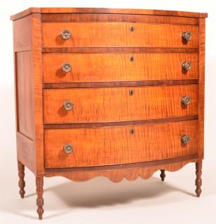 Appraisal: PA Sheraton Bow Front Chest of Drawers Pennsylvania Sheraton Cherry