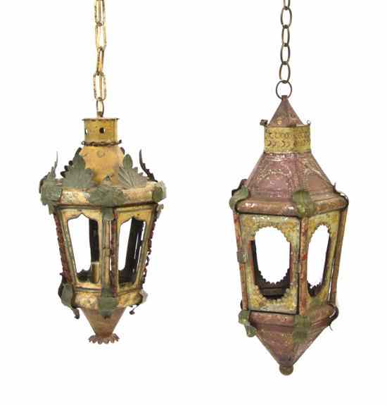 Appraisal: Two Continental Tole and Polychrome Painted Hanging Lanterns each of