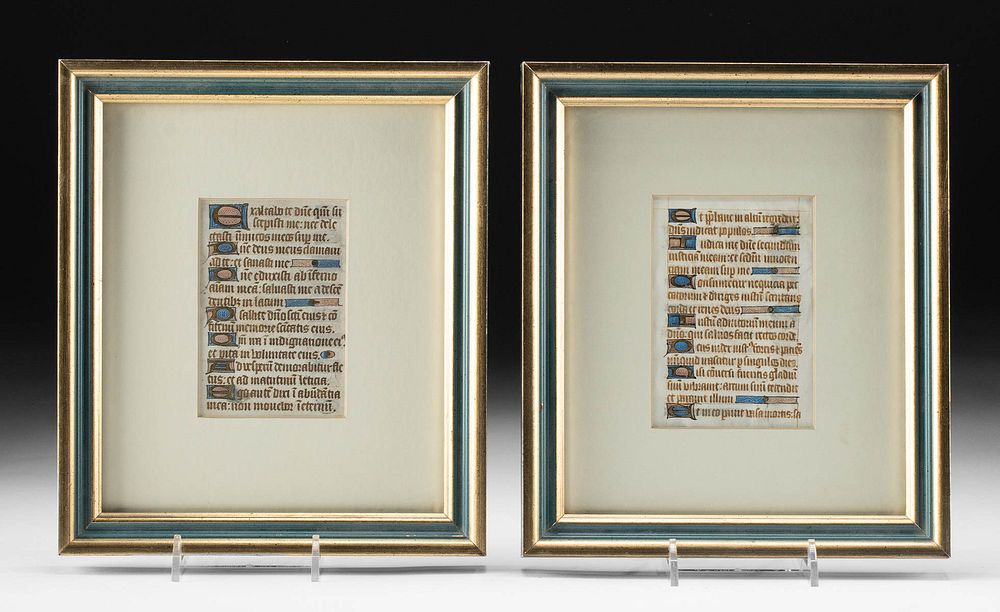 Appraisal: Framed th C European Illuminated Manuscript Pages Europe ca th