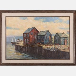 Appraisal: Adamson th Century Harbor Scene Oil on canvas Adamson th