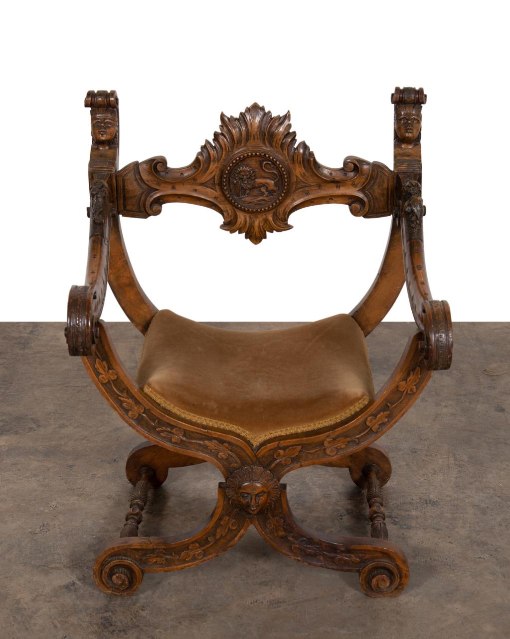 Appraisal: MARGARET MITCHELL'S ITALIAN SAVONAROLA CHAIR Italian carved walnut Savonarola form